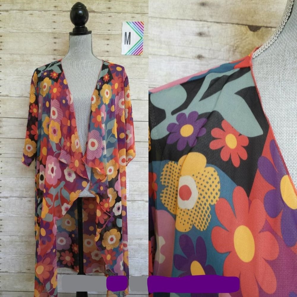 NWT LuLaRoe Shirley Kimono Cover-up M Large Graphic Floral Chiffon Flower Power